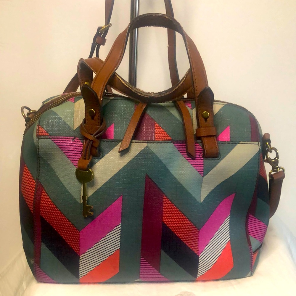 Fossil Multi Colored Printed Handbag With Handles… - image 1